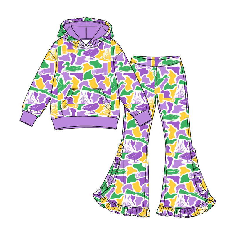 Mardi Gras duck camo print girls long sleeve hoodie set outfit preorder