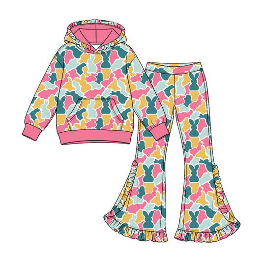 Easter camo bunny print girls long sleeve hoodie set outfit preorder