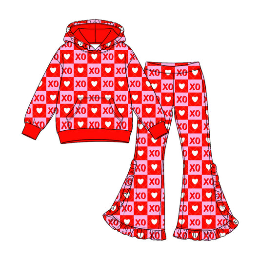 Valentines heart xoxo print girls long sleeve hoodie set outfit preorder