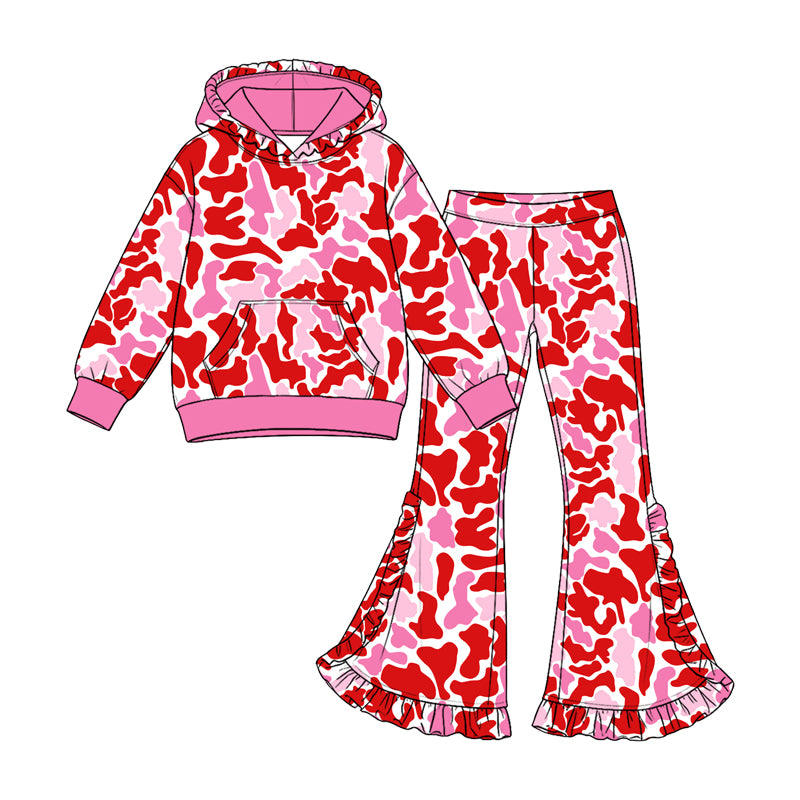 Valentines day camo print girls long sleeve hoodie set outfit preorder