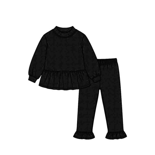 Black color long sleeve cotton top matching pants girls outfit preorder