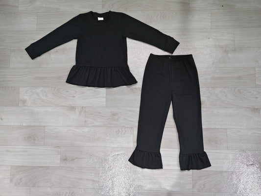 Black color long sleeve cotton top matching pants girls outfit preorder