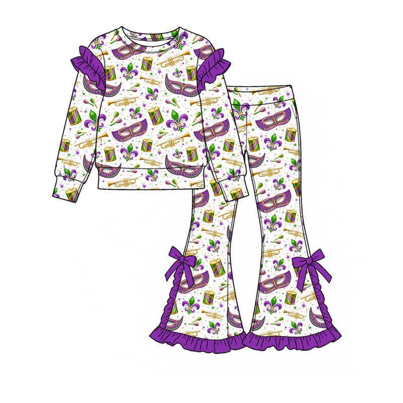 Mardi Gras long sleeve top matching pants girls holiday outfit preorder