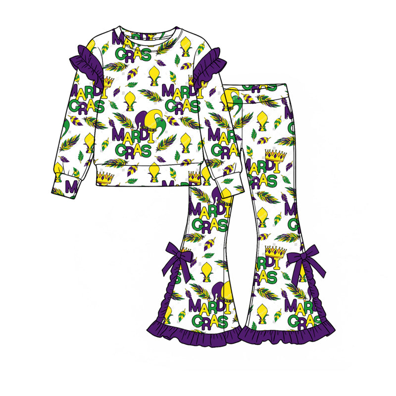 Mardi Gras long sleeve top matching pants girls holiday outfit preorder