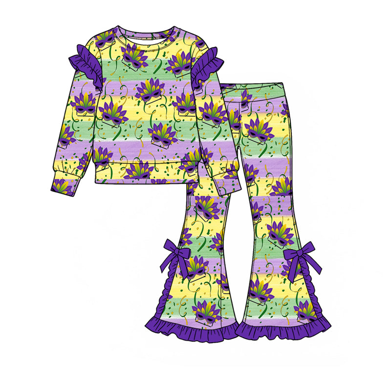 Mardi Gras long sleeve top matching pants girls holiday outfit preorder
