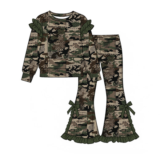 Camo print long sleeve top matching pants girls holiday outfit preorder