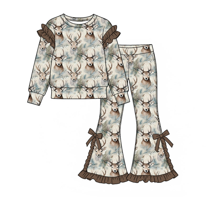 Deer hunting season print long sleeve top matching pants girls holiday outfit preorder