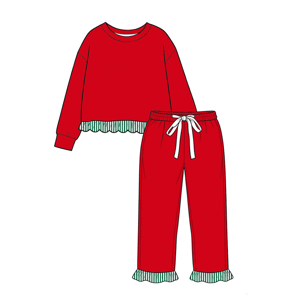 Long sleeve red color Christmas top matching pants girl clothes preorder