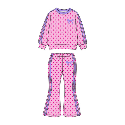 Hot pink dots bow print girls long sleeve set outfit preorder