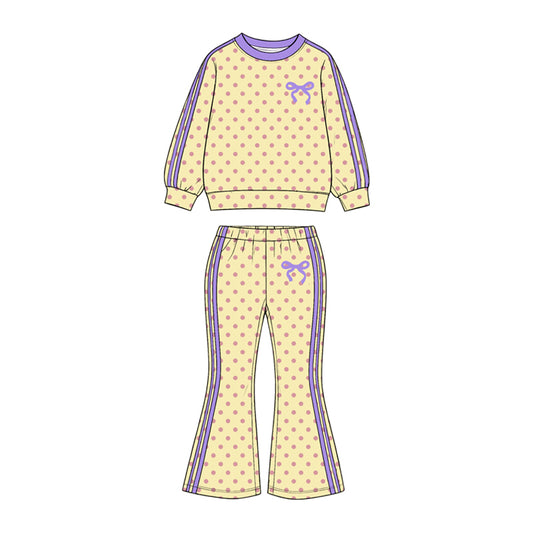 Lavender dots bow print girls long sleeve set outfit preorder