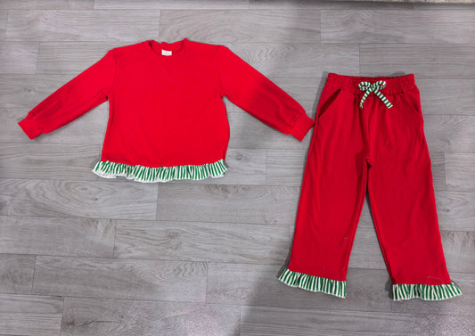 Christmas red color long sleeve top matching pants girls clothes set preorder
