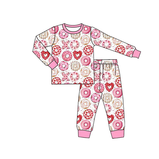Long sleeve Valentines day donuts print top matching pants girls pajama set preorder