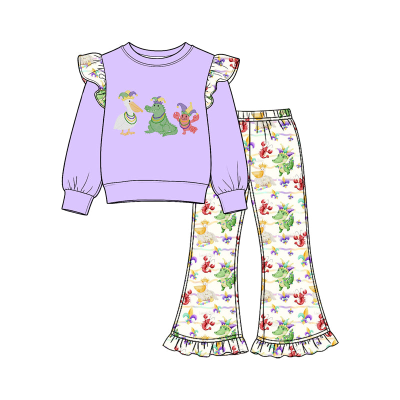Mardi Gras print girls long sleeve matching set outfit preorder