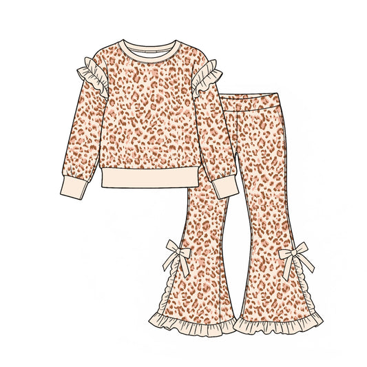 Khaki leopard print girl long sleeve hoodie set outfit preorder