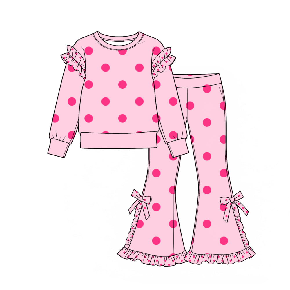 Valentines day pink dots print girl long sleeve set outfit preorder