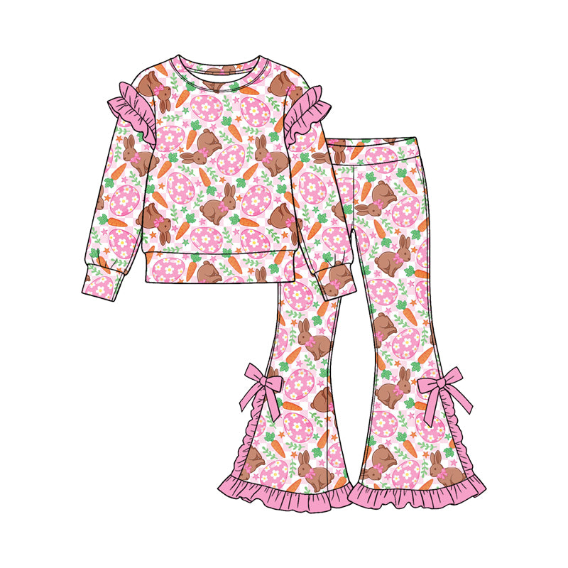 Easter eggs rabbits print girl long sleeve set outfit preorder
