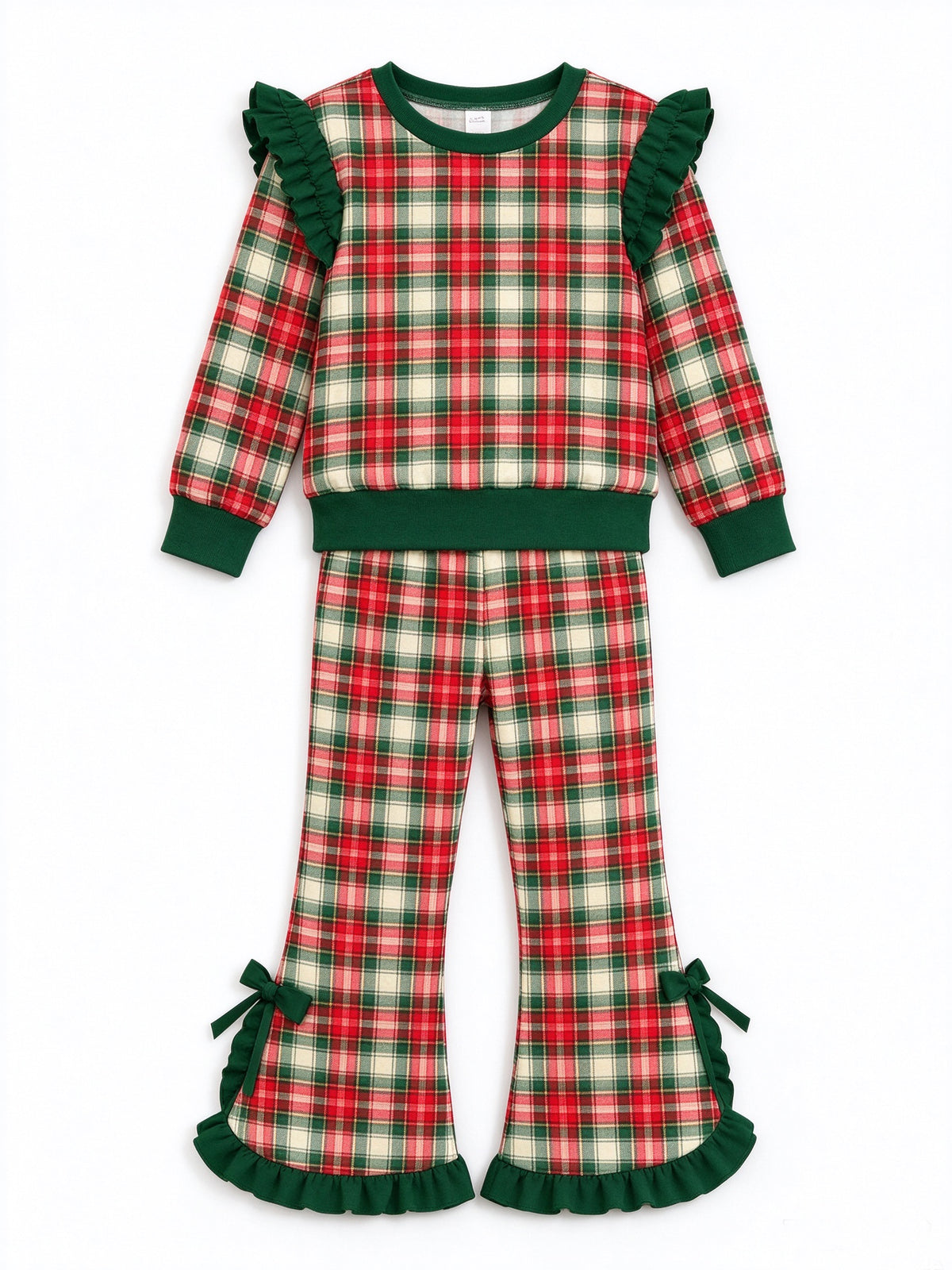 Christmas red  green plaid print girl long sleeve hoodie set outfit preorder