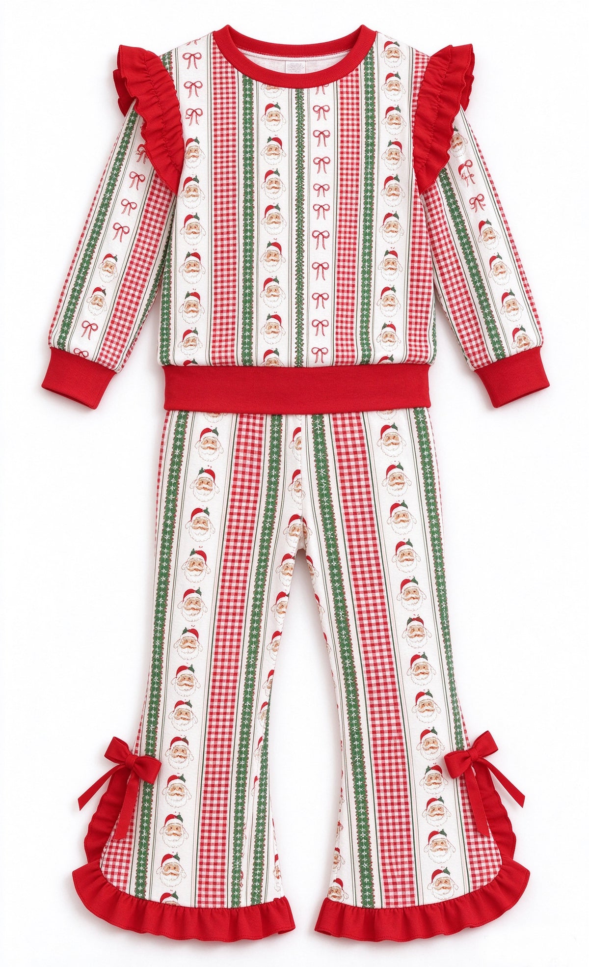 Christmas santa claus print girl long sleeve set outfit preorder