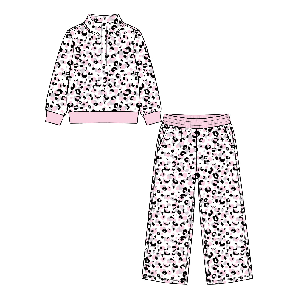 Leopard print girl long sleeve pullover pants set outfit preorder