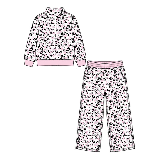 Leopard print girl long sleeve pullover pants set outfit preorder