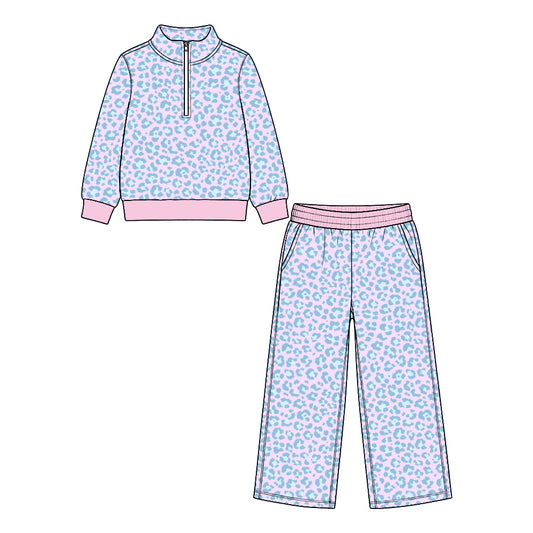Leopard print girl long sleeve pullover pants set outfit preorder
