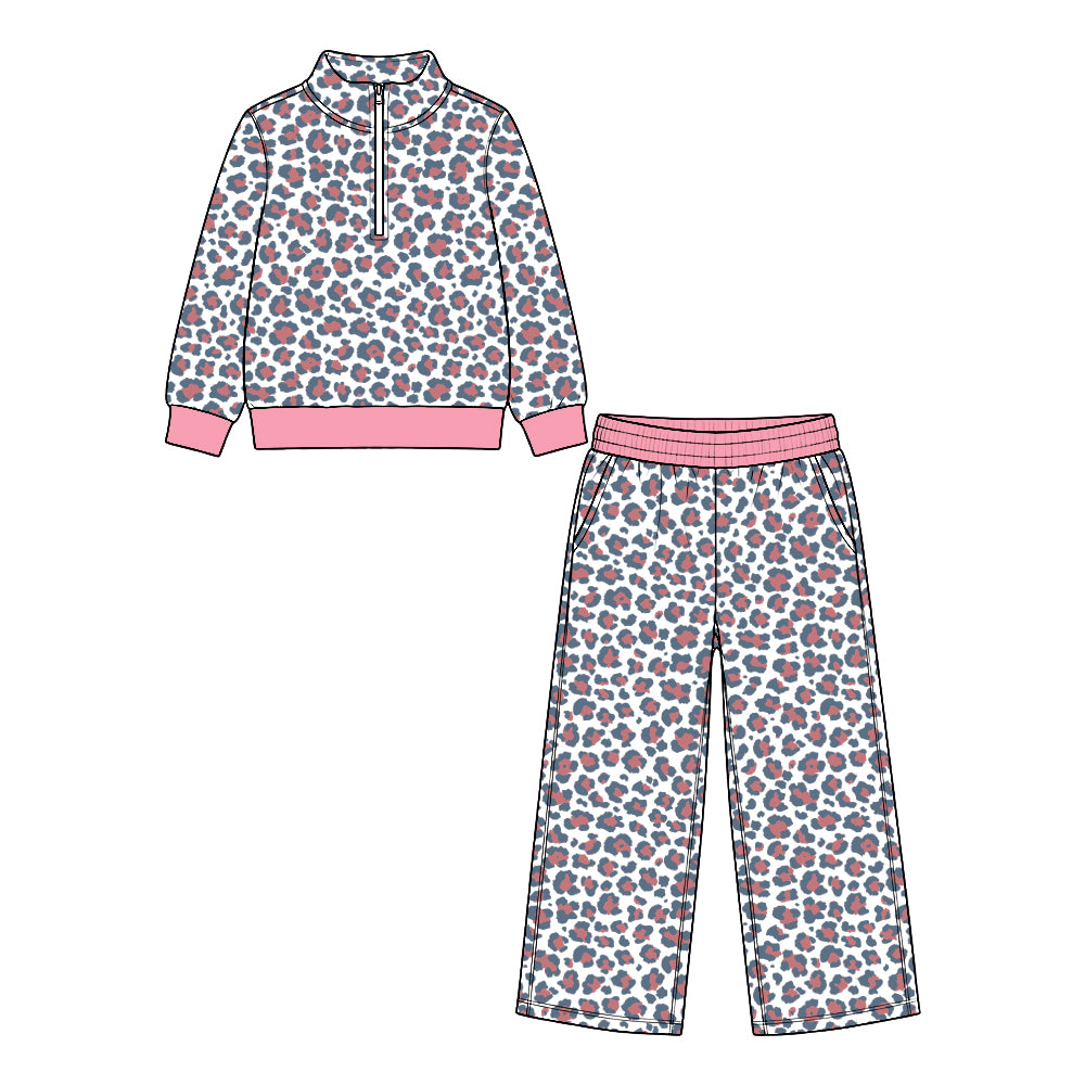 Leopard print girl long sleeve pullover pants set outfit preorder
