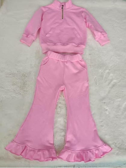 Pink color girl long sleeve pullover pants set outfit preorder