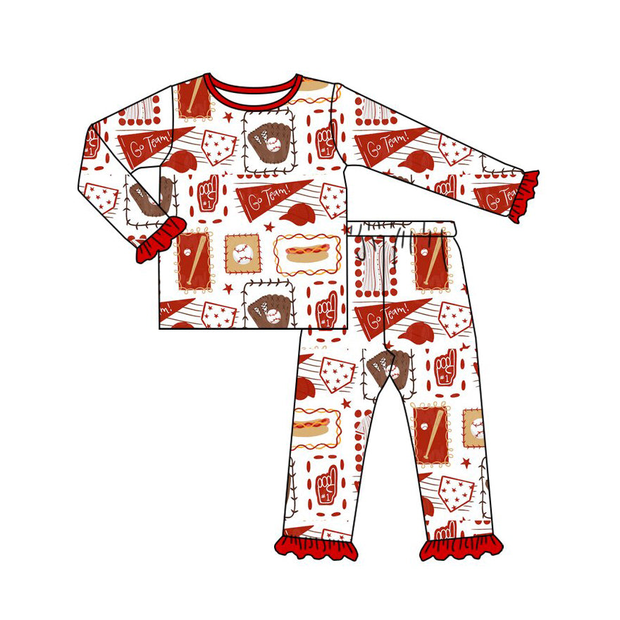 Baseabll print girls long sleeve top pants set outfit preorder