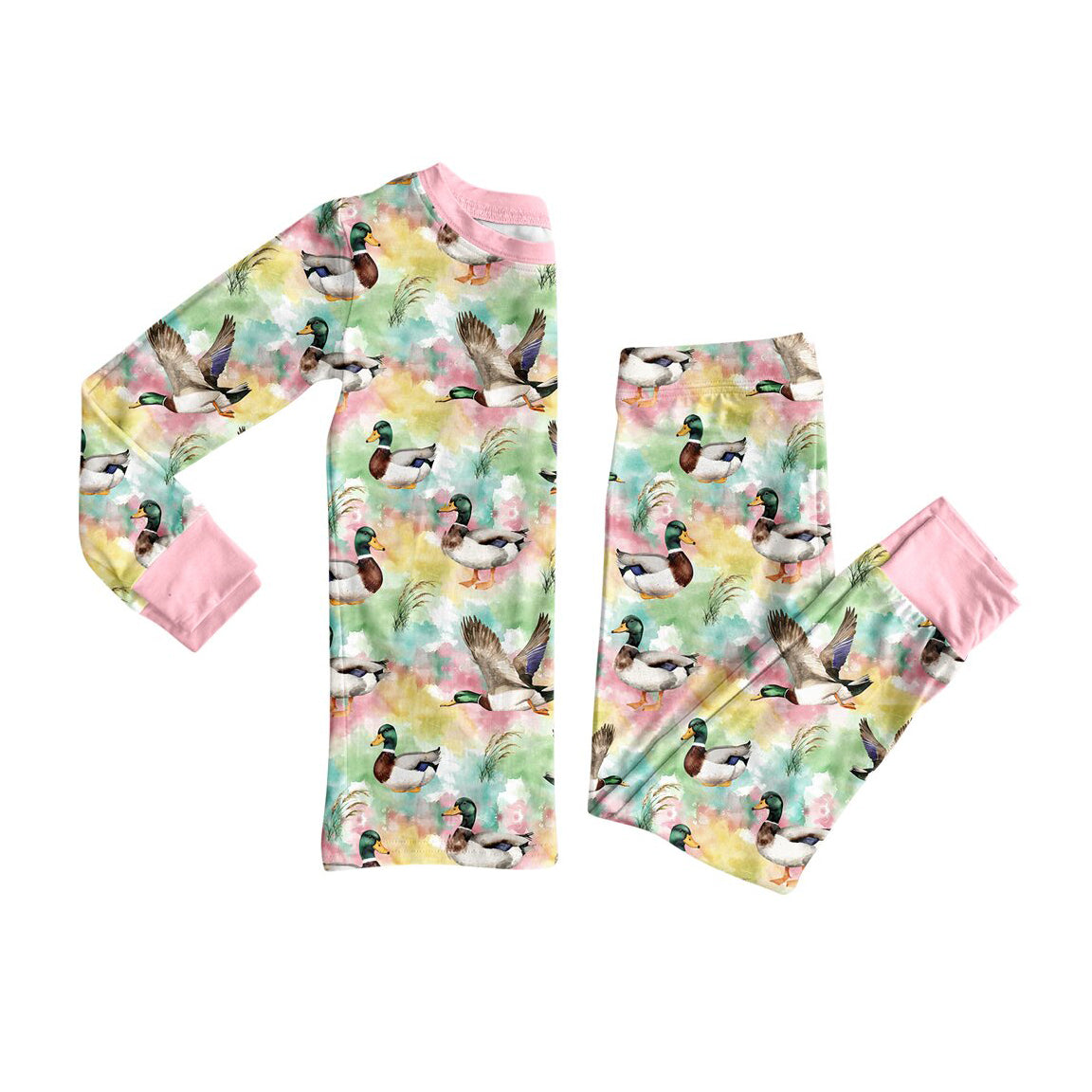 Duck print girls long sleeve top pants set outfit preorder