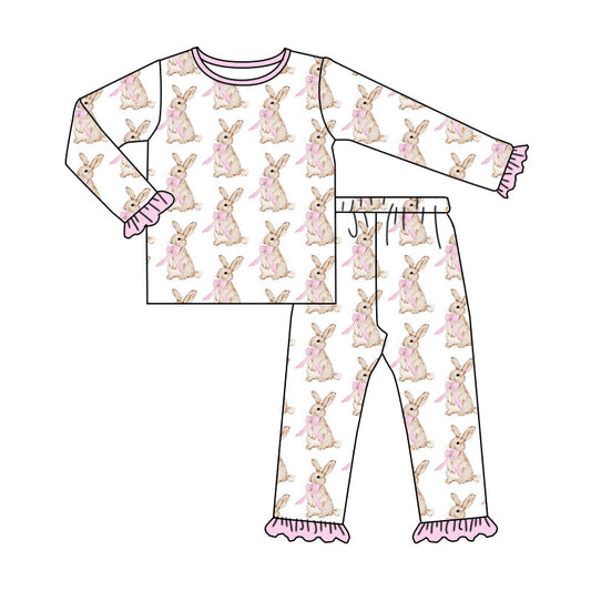 Easter bunny print girls long sleeve top pants set outfit preorder