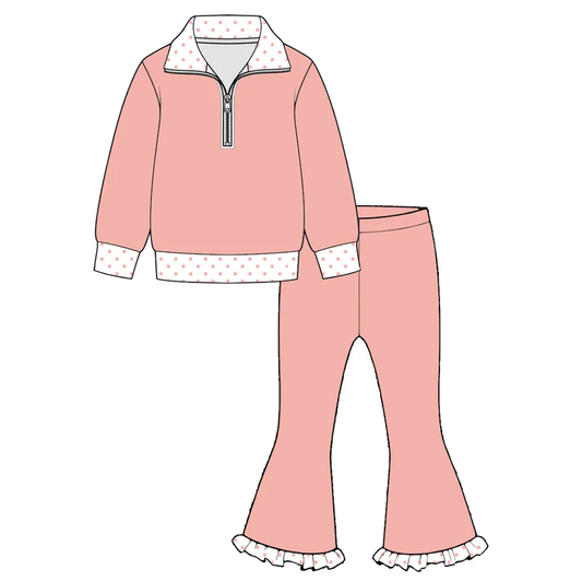 Pink color girls long sleeve pullover top pants set outfit preorder