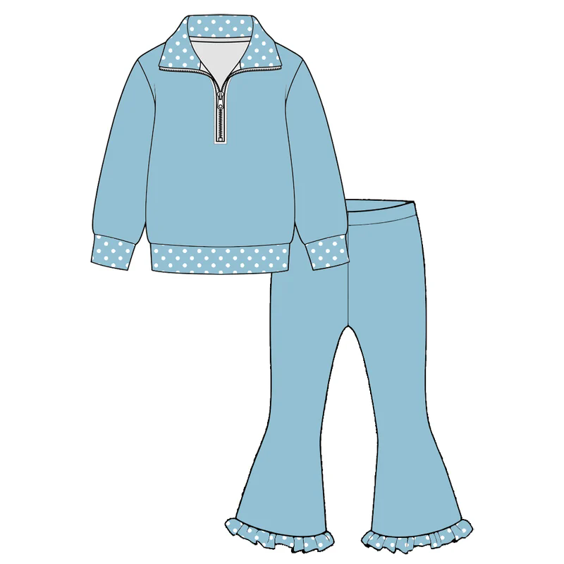 Blue color girls long sleeve pullover top pants set outfit preorder
