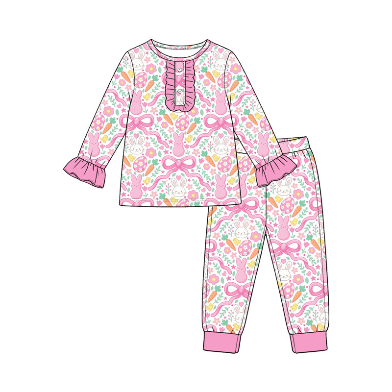 Easter egg pink bow print girls long sleeve top pants set outfit preorder