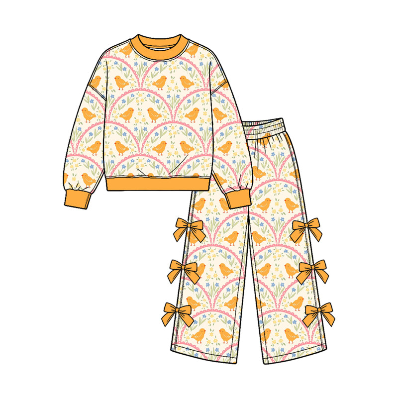 Easter chicken floral bow style girls long sleeve top pants set outfit preorder