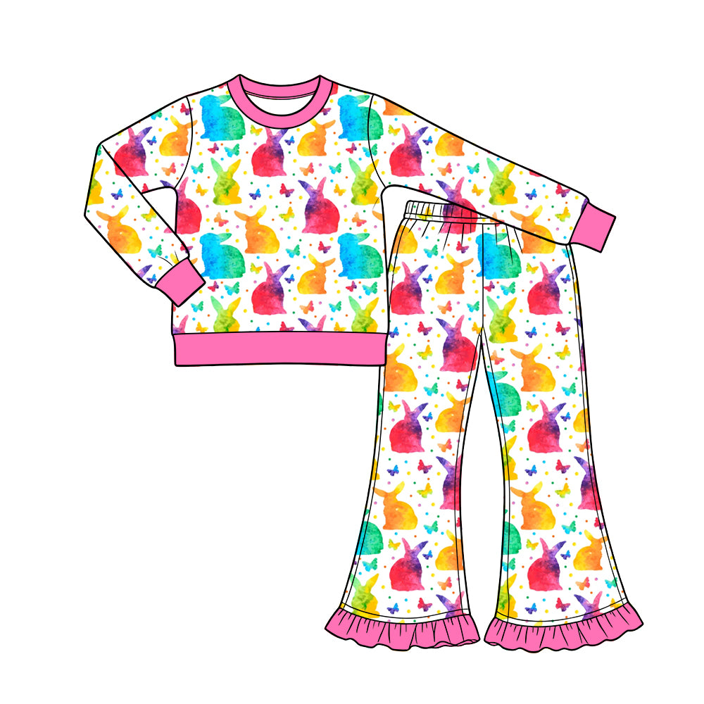 Easter bunny print girls long sleeve top pants set outfit preorder