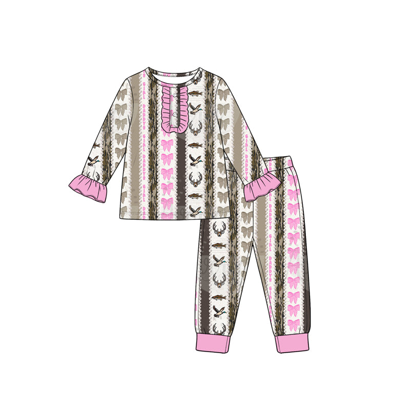 Deer duck print girls long sleeve top pants set outfit preorder