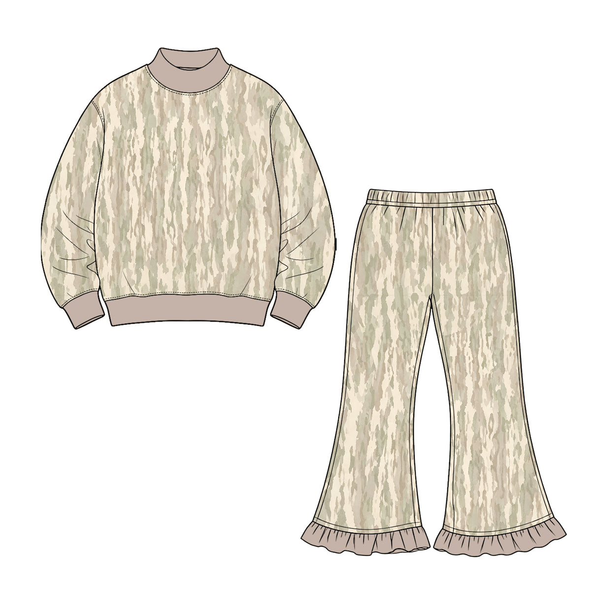 Light camo girl long sleeve top pants outfit preorder