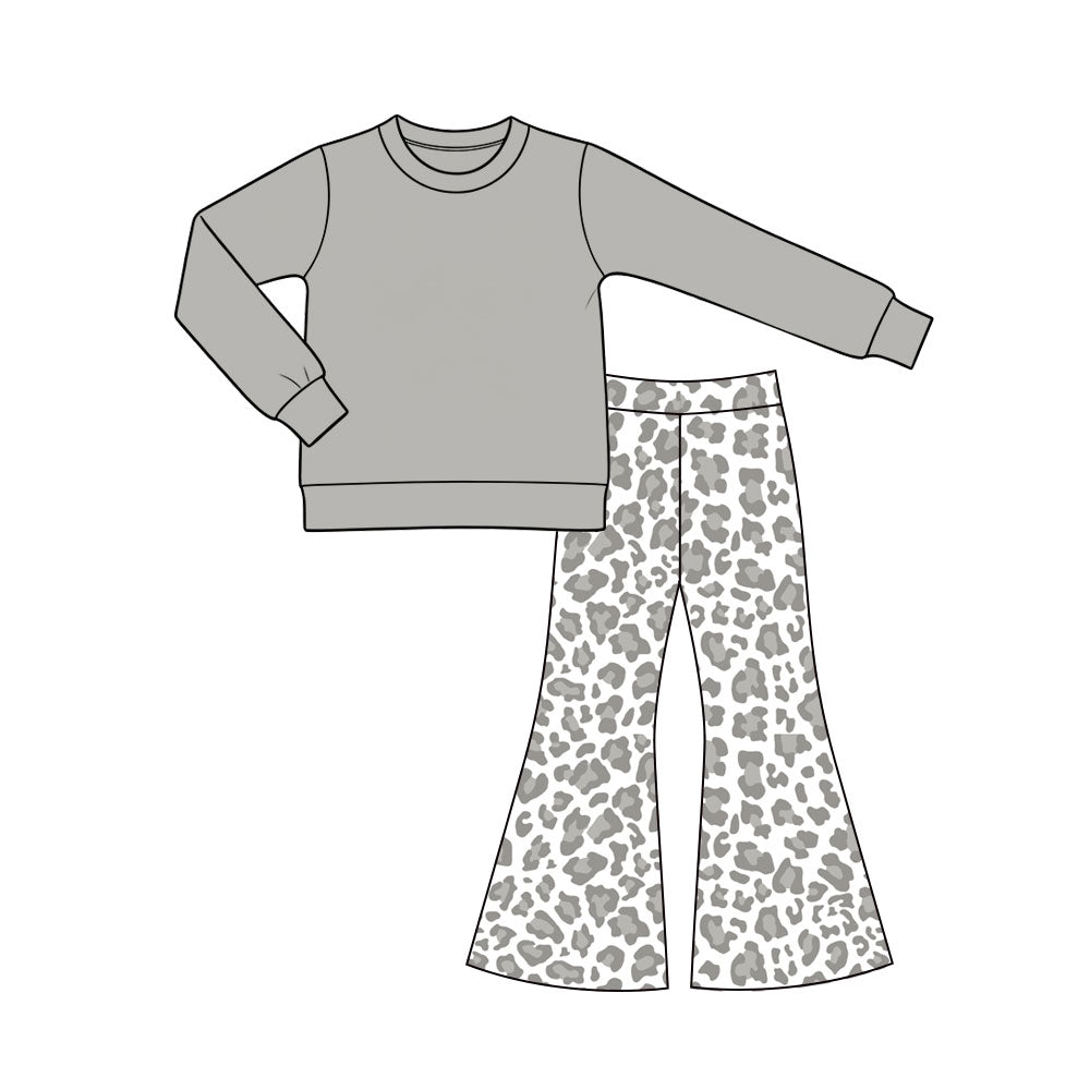 Long sleeve grey top matching leopard leggings girls outfit preorder