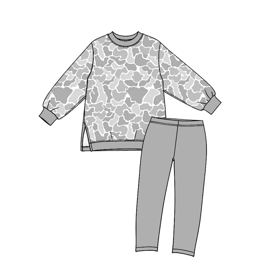 Long sleeve grey camo top matching legging girls yoga outfit preorder