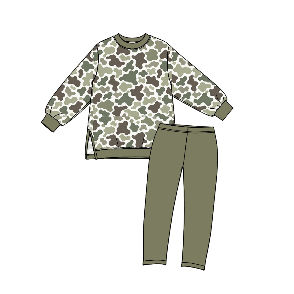 Long sleeve green camo top matching legging girls yoga outfit preorder
