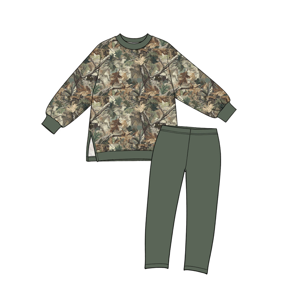Hunting season camo print girl long sleeve top pants set yoga outfit preorder