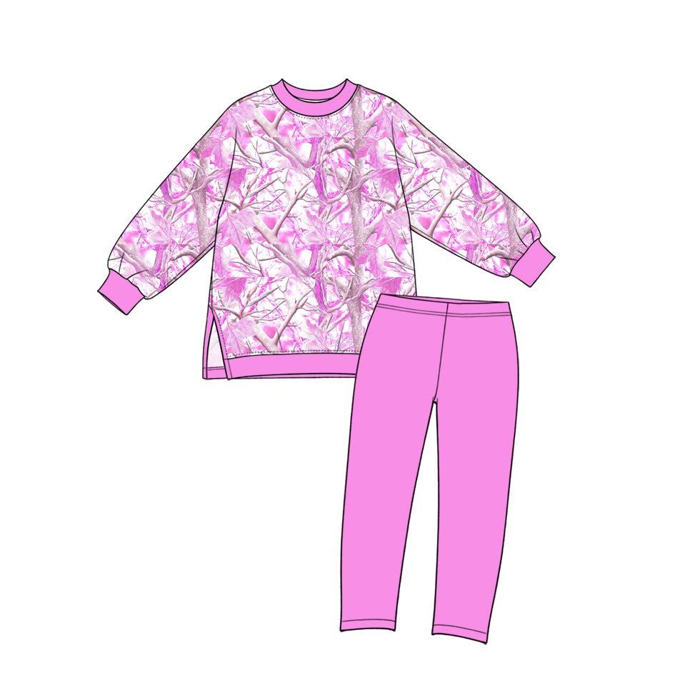Hunting season pink camo print girl long sleeve top pants yoga set outfit preorder