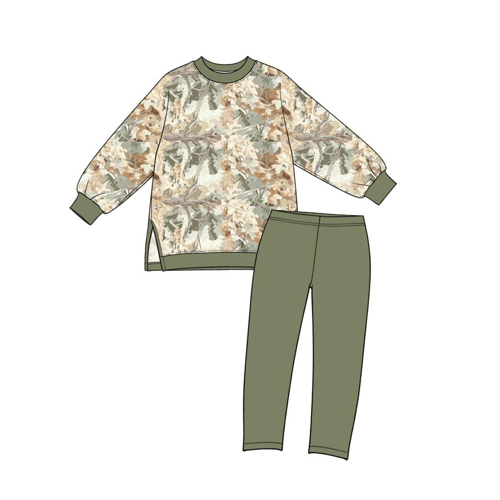 Hunting season camo print girl long sleeve top pants yoga set outfit preorder