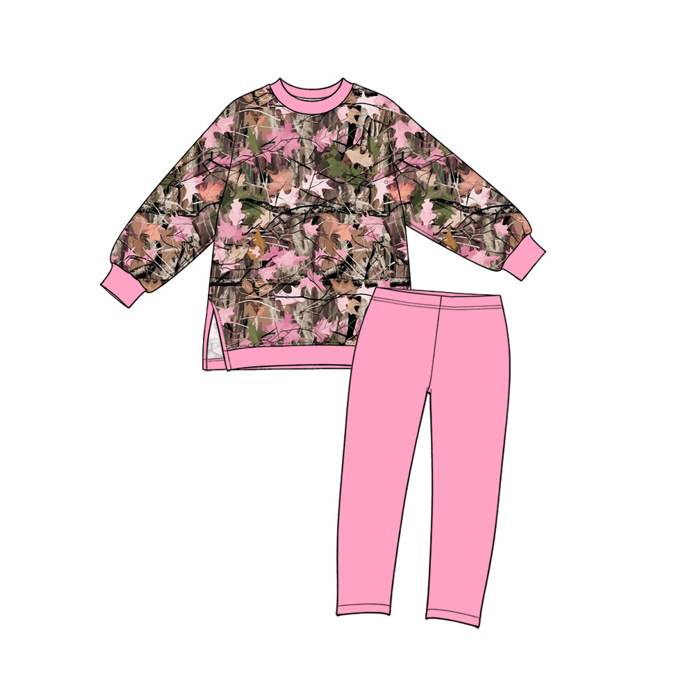 Hunting season pink camo print girl long sleeve top yoga pants set outfit preorder