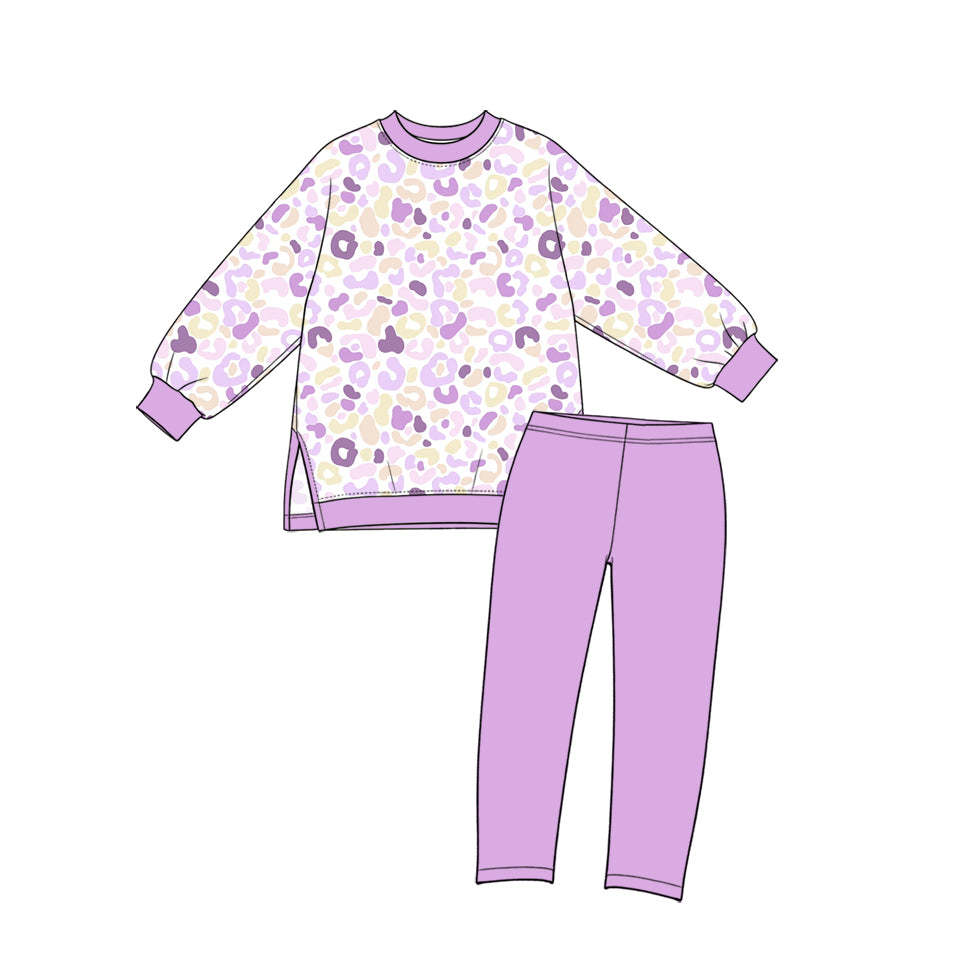 Leopard print girl long sleeve top pants set yoga  outfit preorder
