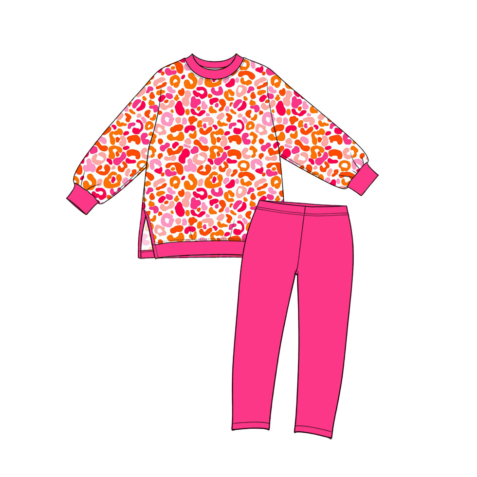 Leopard print girl long sleeve top pants yoga set outfit preorder