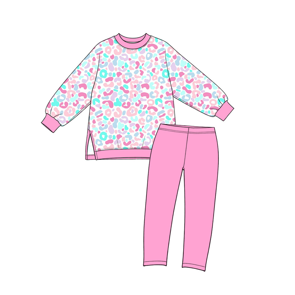 Leopard print girl long sleeve top pants set yoga outfit preorder
