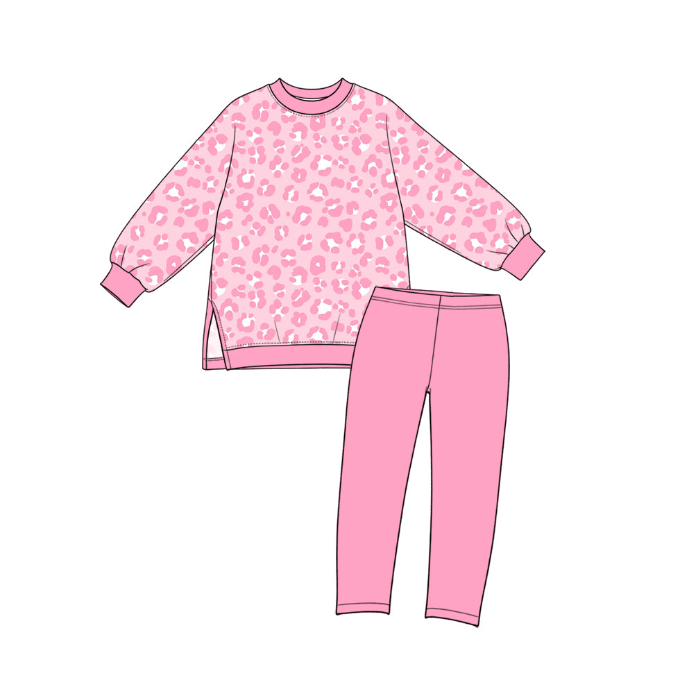 Leopard print girl long sleeve top pants set yoga outfit preorder