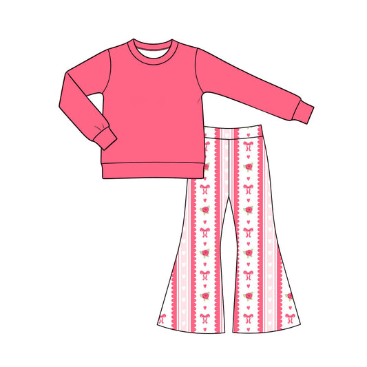 Valentines day heart print girl long sleeve outfit preorder
