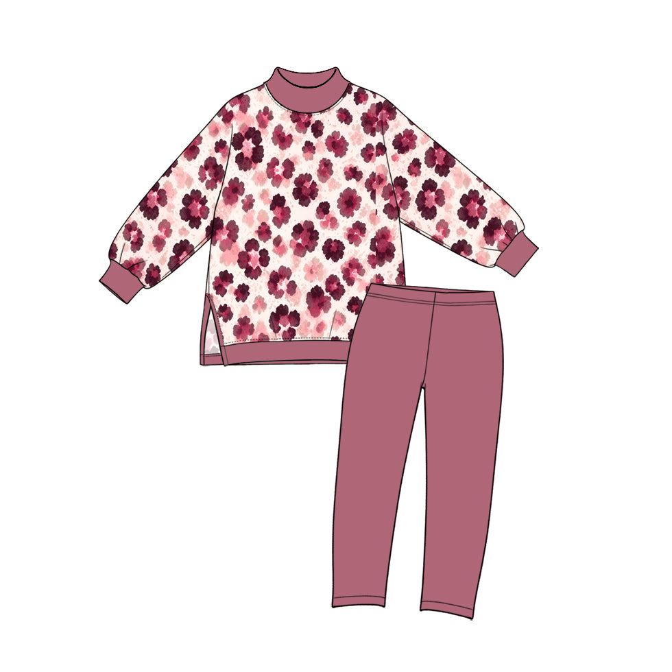 Red leopard print girl long sleeve top pants set yoga outfit preorder